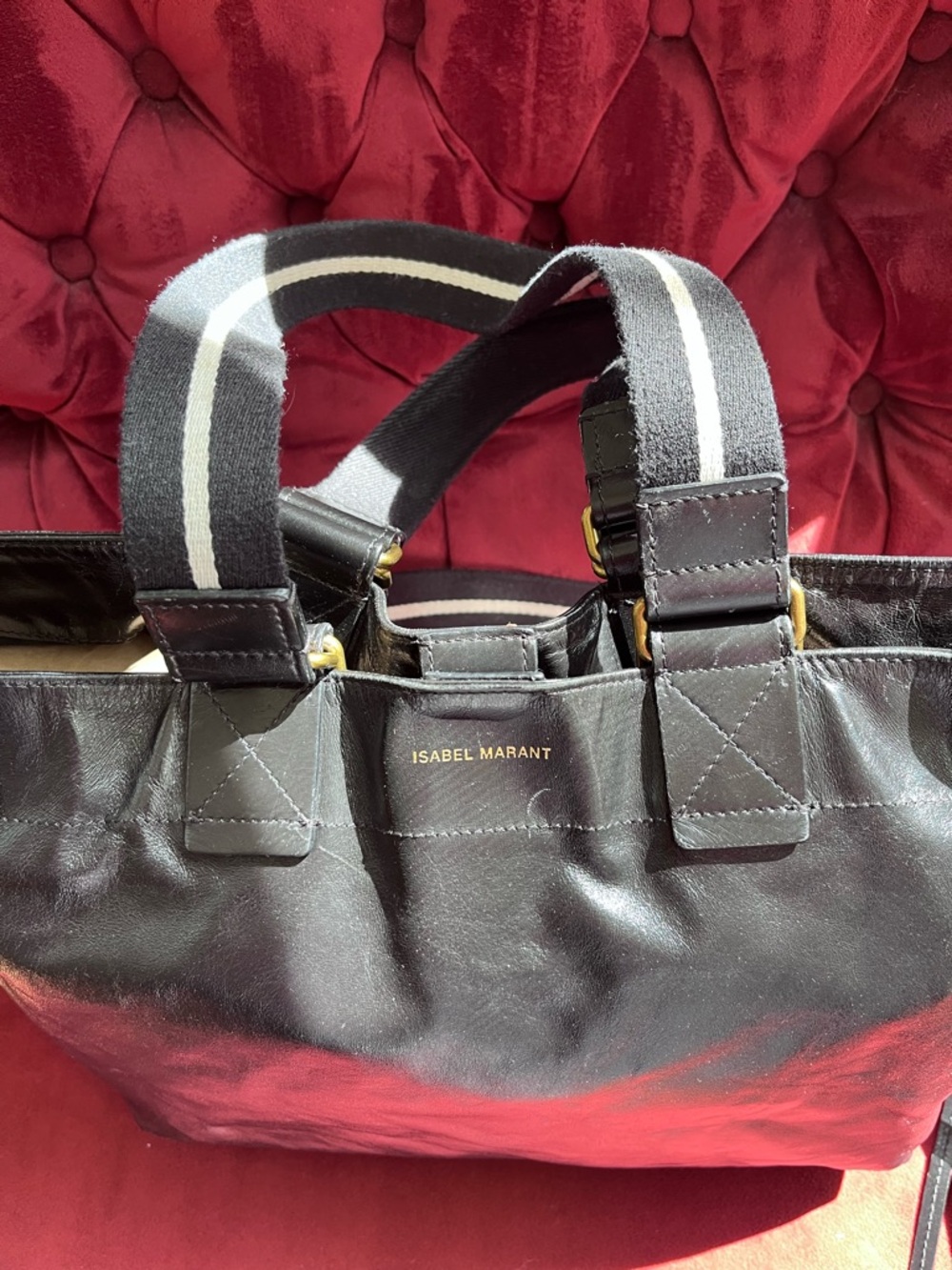 Isabel Marant Wardy Tote—Double-Handle Black Leather with Gold Zipper - Picture 3 of 16